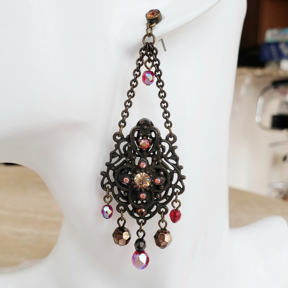 Vintage Ben-Amun Steampunk Goth Chandelier Earrings